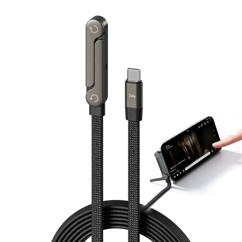 كابل شحن USB-C مع حامل هاتف مدمج 2 في 1