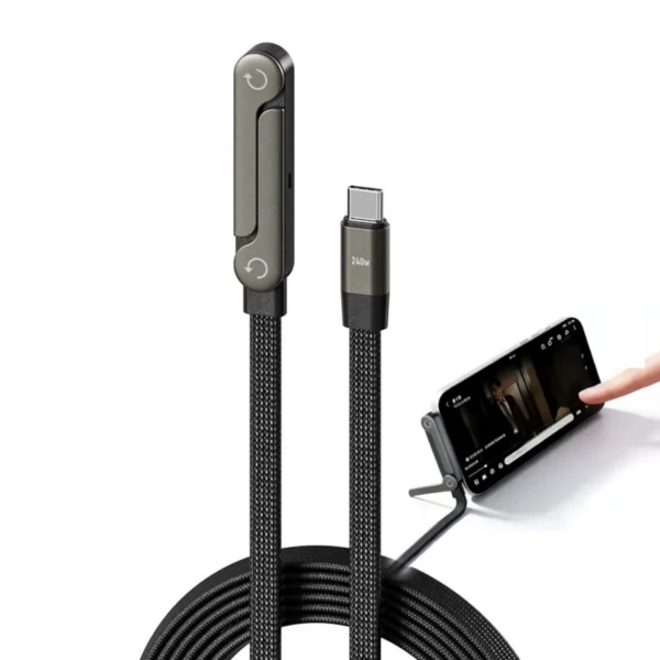 كابل شحن USB-C مع حامل هاتف مدمج 2 في 1